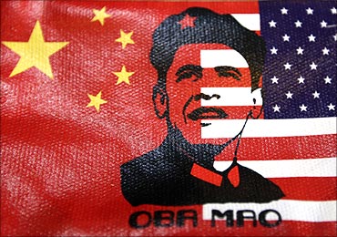 A wallet cover bearing an image of President Barack Obama's face in Beijing