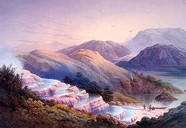 Painting of the Pink Terraces prior to 1886