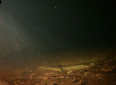 Underwater image of the terraces found on the floor of Lake Rotomahana