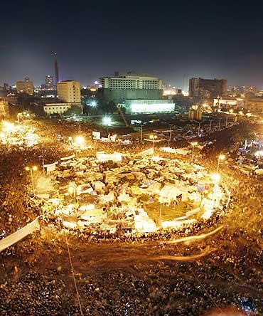 Anti-government protesters in Cairo's Tahrir Square