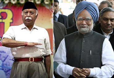 RSS chief Mohan Bhagwat and Prime Minister Manmohan Singh