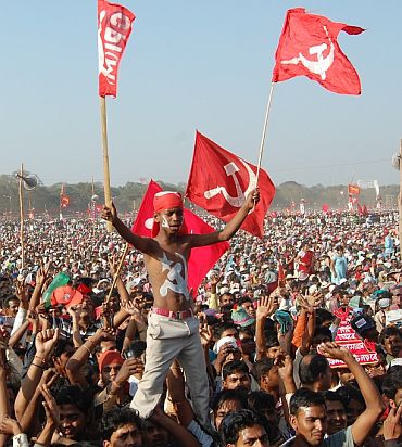 Crowds gather at a CPI-M election rally in West Bengal