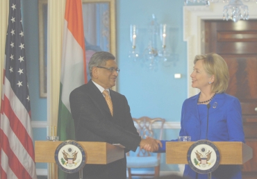 A file photo of S M Krishna with US Secretary of State Hillary Clinton