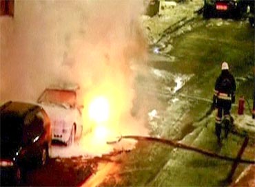 A file photgraph of a car blast in Stockholm in December, 2010