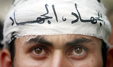 A protester attends a demonstration in Karachi