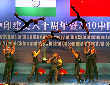 Chinese artists perform to celebrate the 60th anniversary of India-China diplomatic relations