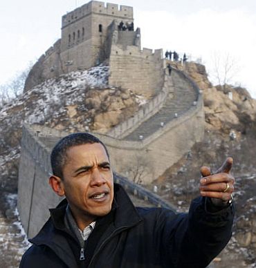 US President Barack Obama at the Great Wall of China