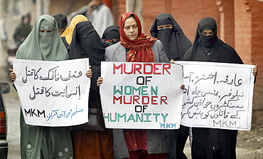 A women's separatist group leads a protest in Srinagar