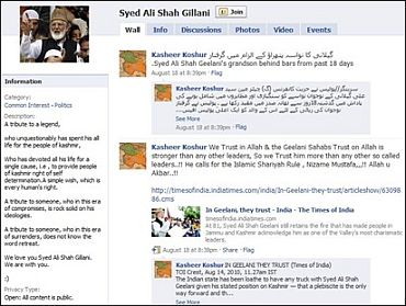 A screenshot of a Facebook page dedicated to Syed Ali Shah Geelani