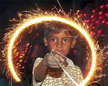 A Pakistani boy celebrates Diwali in Karachi