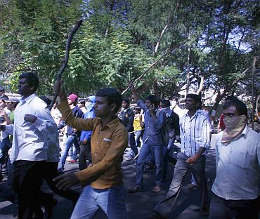 Students take out a march against the Srikrishna committee report