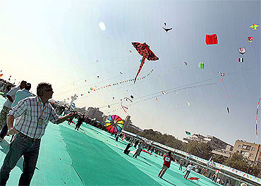 Participants at the International Kite Festival in Ahmedabad