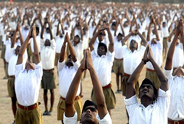 RSS volunteers take part in a camp in Hyderabad