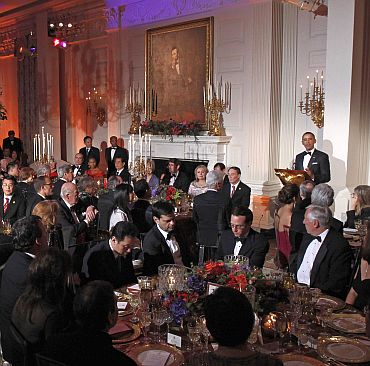 US President Barack Obama speaks at the State Dinner