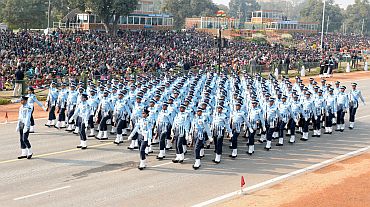 The Air Force marching contingent passes through Rajpath