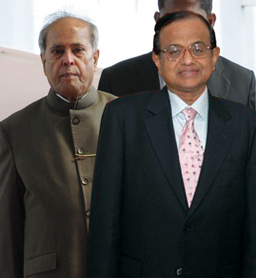 Finance Minister Pranab Mukherjee with Home Minister P Chidambaram