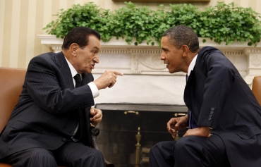 A file photo of US President Barack Obama with Egypt's President Hosni Mubarak
