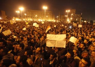 Protesters take part in a demonstration at Tahrir Square in Cairo