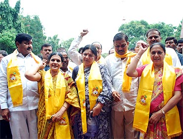 MLAs in Andhra Pradesh press for their demand for a separate Telangana state after tendering their resignations