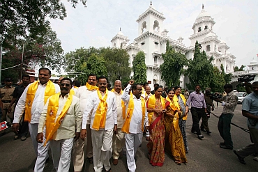 TDP MLAs protest in Hyderabad on Monday