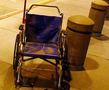 A wheelchair is left to gather dust in the aftermath of the 'historic' storm