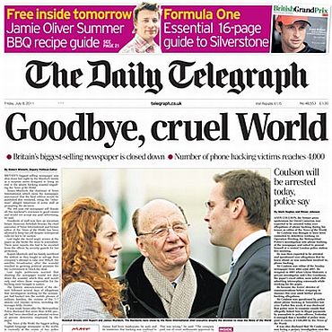 A headline carried by The Daily Telegraph about News of the World's demise