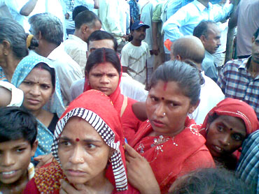 Women from Bhaderi village who were promised an audience with Rahul by Congress workers