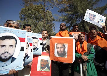 Al Jazeera cameraman and former Guantanamo detainee Sami al-Haj takes part in a protest by relatives of Guantanamo detainees