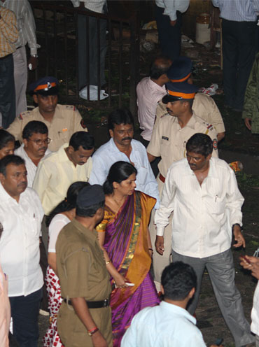 Mayor Shraddha Jadhav inspects the blast area
