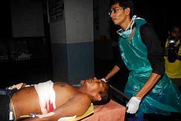 A blast victim at the JJ Hospital in Mumbai on Wednesday evening