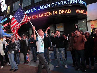 Americans celebrate after hearing the news of bin Laden's death