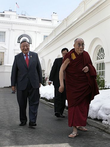 File picture of the Dalai Lama speaking to the media after a meeting US President Obama in Washington in February, 2010.