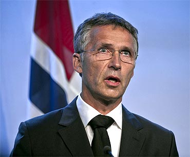 Norway's Prime Minister Jens Stoltenberg speaks during a news conference in Oslo