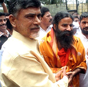 Baba Ramdev with TDP chief Chandrababu Naidu