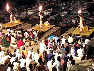 The aarti on the banks of the Ganga in Varanasi