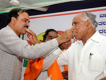 In happier times: Ananth Kumar with Yeddyurappa. In the Background is state BJP president Eshwarappa