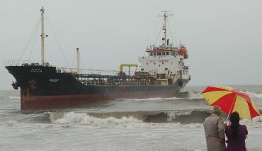 Panama-flagged vessel M V Pavit ran aground near Seven Bungalows in Mumbai