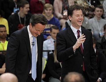 Britain's Prime Minister David Cameron and Deputy Prime Minister Nick Clegg