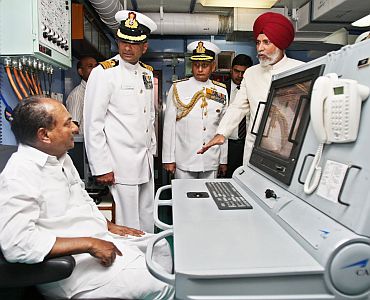A K Antony on board a naval ship