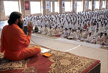 Baba Ramdev attends a yoga camp