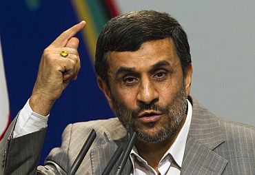 Iran's President Mahmoud Ahmadinejad speaks during a meeting with guests of the International Conference on Global Alliance Against Terrorism, in Tehran on May 15