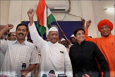 Civil society members Arvind Kejriwal, Anna Hazare, Kiran Bedi and Swami Agnivesh