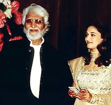 A file photo of Husain with Madhuri Dixit