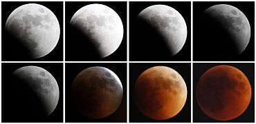 Combination photo shows the moon as it undergoes a total lunar eclipse as seen from Jerusalem