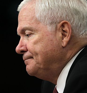Secretary of Defence Robert Gates pauses as he conducts a news briefing at the Pentagon