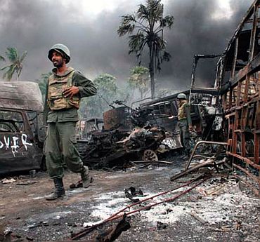 File photo of a Sri Lankan soldier inside the active war zone