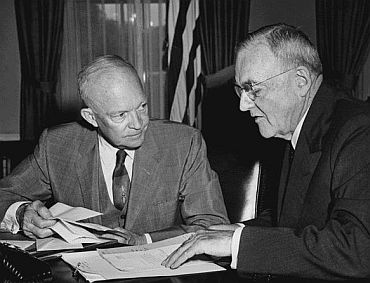 Former US Secretary of State John Foster Dulles with Former US President Dwight D Eisenhower