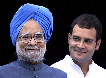 PM Singh with Rahul Gandhi at a function in New Delhi