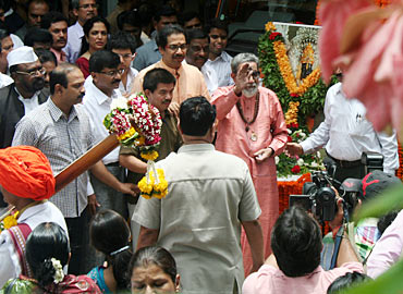 Bal Thackeray waves out to his supporters