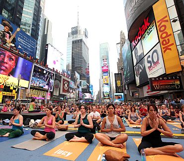 Yogis take to Times Square on longest day